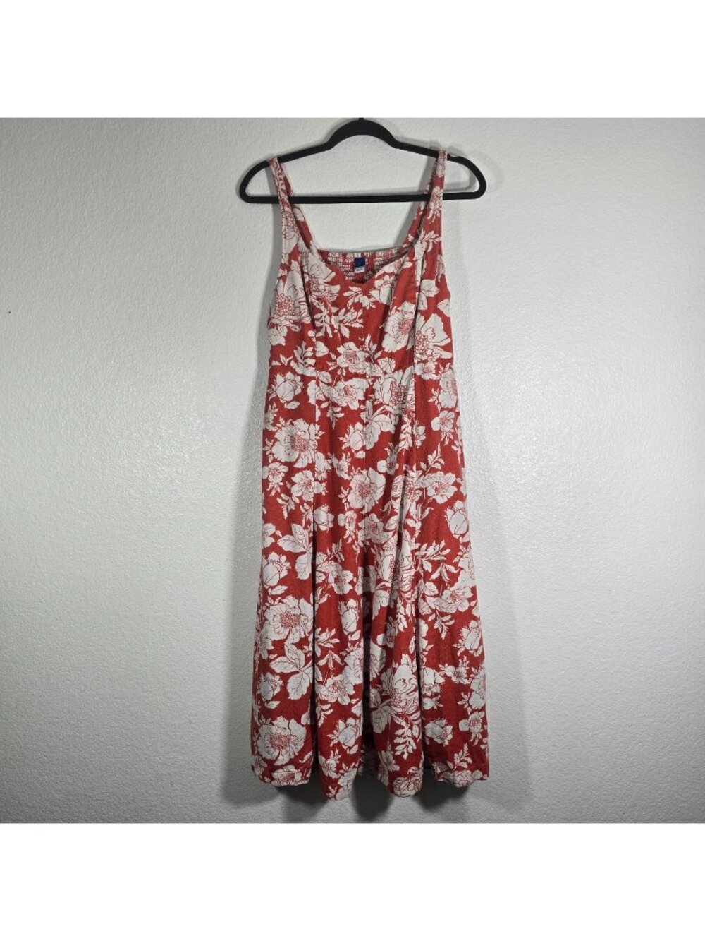 Old Navy Floral Midi Dress Women Large Orange Pullover Pockets Hawaiian Party